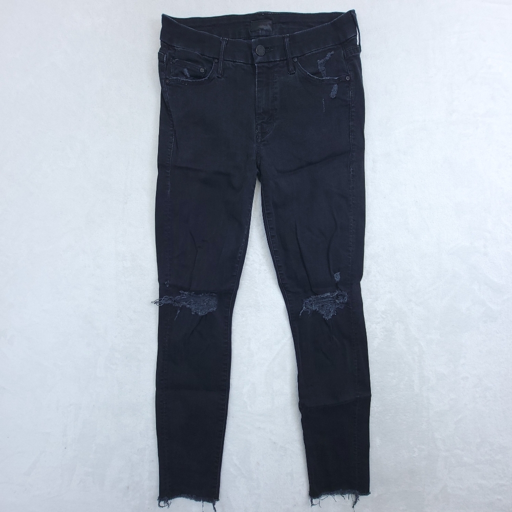 Mother Women’s Looker Ankle Fray Jeans USA Made Black Size 26 Distressed